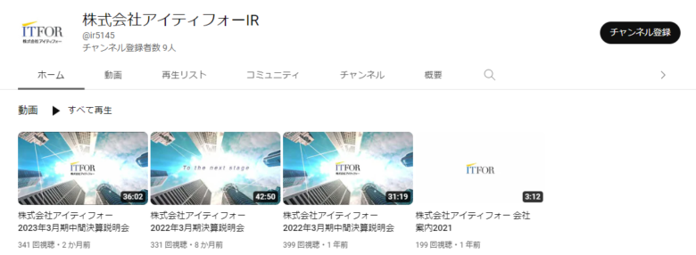 アイティフォーのYouTubeチャンネル